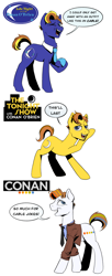 Size: 1812x4442 | Tagged: safe, artist:draw3, earth pony, pony, clothes, comedian, conan o'brien, logo, male, nbc, necktie, ponified, simple background, tbs, television, white background