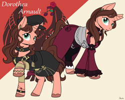 Size: 1280x1024 | Tagged: safe, artist:housho, pony, unicorn, clothes, dorothea arnault, dress, ear piercing, earring, female, fire emblem, fire emblem: three houses, hat, jewelry, mare, piercing, ponified
