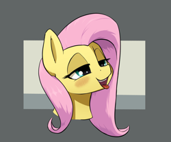 Size: 1590x1317 | Tagged: safe, artist:whiskeypanda, fluttershy, pony, g4, bedroom eyes, blushing, female, lidded eyes, open mouth, solo, tongue out
