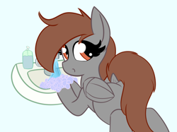 Size: 2584x1929 | Tagged: safe, artist:nevaylin, oc, oc only, oc:nevaylin, pegasus, pony, butt, female, looking at you, looking back, looking back at you, mare, plot, simple background, sink, soap, solo, washing, water, ych example, your character here
