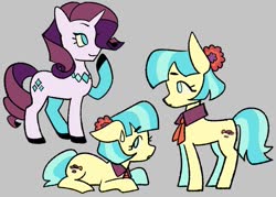 Size: 907x648 | Tagged: safe, artist:bonsaisonly, coco pommel, rarity, earth pony, pony, unicorn, g4, gray background, hair accessory, jewelry, necklace, ribbon, simple background
