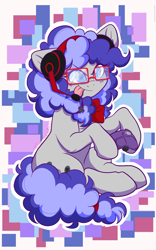 Size: 3000x4819 | Tagged: safe, alternate version, artist:twisted-sketch, oc, oc only, oc:cinnabyte, earth pony, pony, adorkable, bandana, cinnabetes, clothes, commission, cute, dork, earth pony oc, female, gaming headset, glasses, headset, mare, meganekko, tongue out