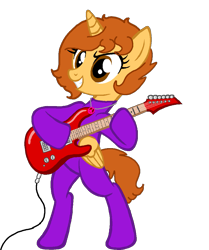 Size: 875x1046 | Tagged: dead source, safe, artist:angrybeavers1997, oc, oc only, oc:aspen, alicorn, pony, alicorn oc, base used, bodysuit, catsuit, cord, electric guitar, female, guitar, hippie, horn, jewelry, latex, latex suit, musical instrument, necklace, peace suit, peace symbol, rocking out, rockstar, rubber suit, simple background, solo, transparent background, woodstock