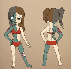 Size: 1847x1774 | Tagged: safe, artist:chili19, oc, oc only, oc:olivia sky, human, undead, zombie, bikini, clothes, duo, female, humanized, simple background, smiling, swimsuit
