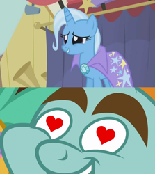 Size: 1280x1436 | Tagged: safe, edit, edited screencap, screencap, snips, trixie, boast busters, common ground, g4, female, heart eyes, male, ship:trips, shipping, shipping domino, straight, wingding eyes
