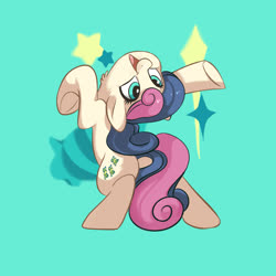 Size: 2000x2000 | Tagged: safe, artist:drtuo4, bon bon, sweetie drops, earth pony, pony, g4, adorabon, backbend, bipedal, blue background, butt, cute, female, high res, neck fluff, plot, simple background, solo, upside down
