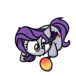 Size: 1000x1000 | Tagged: safe, artist:sugar morning, oc, oc only, oc:mona pia, bat, bat pony, fruit bat, animated, behaving like a cat, colored, commission, cute, cutie mark, female, food, frame by frame, gif, mango, simple background, solo, sugar morning's play time, transparent background, ych result