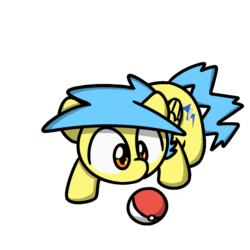 Size: 1000x1000 | Tagged: safe, artist:sugar morning, oc, oc only, oc:lost thunder, pegasus, pony, animated, ball, behaving like a cat, colored, commission, cute, cutie mark, frame by frame, gif, male, poké ball, pokémon, simple background, solo, stallion, sugar morning's play time, transparent background, ych result