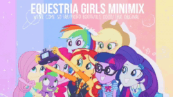 Size: 856x482 | Tagged: safe, edit, screencap, applejack, fluttershy, pinkie pie, rainbow dash, rarity, sci-twi, spike, spike the regular dog, sunset shimmer, twilight sparkle, dog, equestria girls, equestria girls specials, g4, my little pony equestria girls: better together, my little pony equestria girls: forgotten friendship, my little pony equestria girls: rollercoaster of friendship, my little pony equestria girls: spring breakdown, my little pony equestria girls: sunset's backstage pass, all good (song), applejack's hat, camera, cowboy hat, geode of empathy, geode of shielding, geode of telekinesis, glasses, hat, humane five, humane seven, humane six, magical geodes, mashup, microphone, monochrome, music, photo booth (song), smiling, song, sound, sound only, thumbnail, true original (song), we've come so far, webm