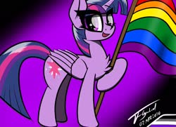 Size: 2124x1536 | Tagged: safe, artist:flywheel, twilight sparkle, alicorn, pony, g4, asexual pride flag, chest fluff, female, gay pride flag, pride, pride flag, simple background, solo, twilight sparkle (alicorn)