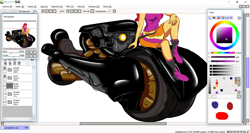 Size: 1366x725 | Tagged: source needed, safe, artist:marsil, sunset shimmer, equestria girls, g4, crossover, female, final fantasy, motorcycle, paint tool sai, solo, wip