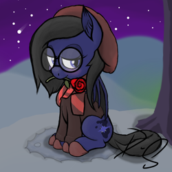 Size: 4000x4000 | Tagged: safe, artist:littlefaith9, derpibooru exclusive, oc, oc only, oc:shadow faith, bat pony, pony, bat pony oc, bedroom eyes, blushing, clothes, dead tree, desert, ear fluff, eyeshadow, flower, glasses, hearts and hooves day, hidden village, hill, looking at you, makeup, newbie artist training grounds, night, older, rose, scarf, shooting star, signature, slippers, solo, stars, sweater, tree