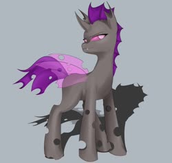 Size: 1141x1080 | Tagged: safe, artist:tavreta, oc, oc only, oc:shellac, changeling, gray background, purple changeling, simple background, solo