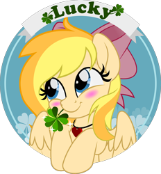 Size: 5000x5384 | Tagged: safe, artist:jhayarr23, oc, oc only, oc:wingblossom, oc:wingy, pegasus, pony, accessory, blushing, bow, clover, cute, female, four leaf clover, hair bow, jewelry, mare, necklace, pegasus oc, simple background, solo, spread wings, transparent background, wings, ych result