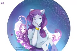Size: 1280x854 | Tagged: safe, artist:arcellkun, rarity, equestria girls, g4, bracelet, choker, circle background, female, jewelry, pony ears, solo