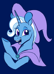 Size: 588x805 | Tagged: safe, artist:woollily, trixie, pony, unicorn, g4, cape, clothes, female, happy, hat, looking at you, mare, smiling, trixie's cape, trixie's hat