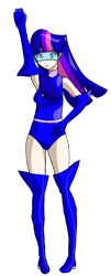Size: 586x1444 | Tagged: safe, artist:kitkhat, twilight sparkle, human, g4, boots, female, humanized, magic gaia, shoes, simple background, solo, superhero, thigh boots, transparent background