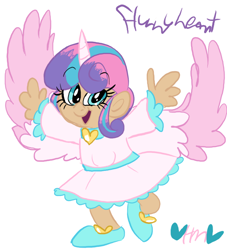 Size: 726x800 | Tagged: safe, artist:mirabuncupcakes15, princess flurry heart, human, g4, alicorn humanization, clothes, cute, dark skin, dress, female, flats, flurrybetes, horn, horned humanization, humanized, older, open mouth, shoes, simple background, solo, white background, winged humanization
