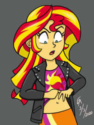 Size: 1668x2224 | Tagged: safe, artist:mayorlight, sunset shimmer, equestria girls, g4, belly button, clothes, midriff, narrowed eyes, open mouth, shirt, shirt lift, solo