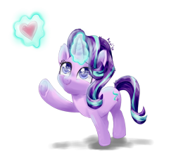 Size: 900x826 | Tagged: safe, artist:avui, starlight glimmer, pony, unicorn, g4, big eyes, cute, female, glimmerbetes, glowing horn, heart, horn, magic, mare, simple background, solo, transparent background, underhoof