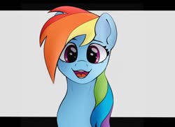 Size: 1280x930 | Tagged: safe, artist:s.l.guinefort, rainbow dash, pegasus, pony, g4, bust, cute, dashabetes, female, looking at you, mare, open mouth, portrait, simple background, solo, white background