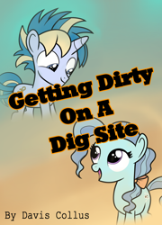Size: 1380x1920 | Tagged: safe, artist:daviscollus, petunia paleo, skeedaddle, pony, unicorn, g4, clopfic, clopfic linked in description, colt, cover art, explicit source, fanfic, fanfic art, female, filly, implied foalcon, looking at each other, male, shipping, skeedadleo, straight