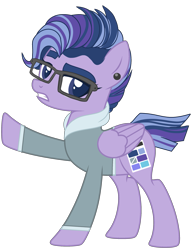 Size: 1991x2571 | Tagged: safe, artist:mint-light, artist:rukemon, oc, oc only, oc:violetta pages, pegasus, pony, base used, clothes, commission, ear piercing, earring, female, glasses, hoodie, jewelry, mare, missing cutie mark, multicolored hair, piercing, raised hoof, simple background, solo, transparent background