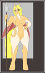 Size: 2784x4470 | Tagged: safe, artist:freehdmcgee, oc, oc only, oc:sparkfree, changeling, anthro, unguligrade anthro, ascended changeling, commission, female, hand on hip, looking at you, solo, spear, weapon