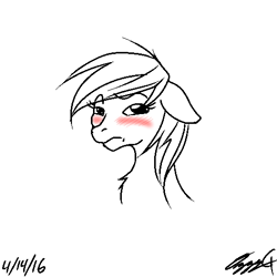 Size: 512x512 | Tagged: safe, artist:ozzyg, rainbow dash, pony, g4, blushing, bust, female, partial color, solo
