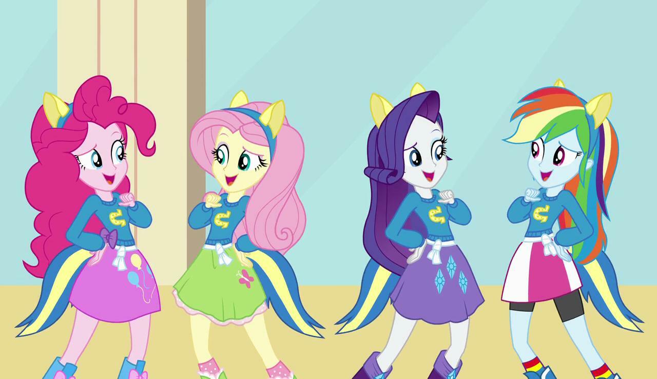 2309374 - safe, screencap, fluttershy, pinkie pie, rainbow dash, rarity,  equestria girls, equestria girls (movie), cafeteria, clothes, facing each  other, fake ears, fake tail, female, helping twilight win the crown,  sweater, wondercolt