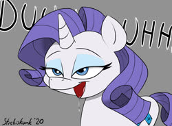 Size: 930x686 | Tagged: safe, artist:strebiskunk, rarity, pony, unicorn, g4, drool, duh, female, gray background, mare, open mouth, simple background, solo, vacant expression