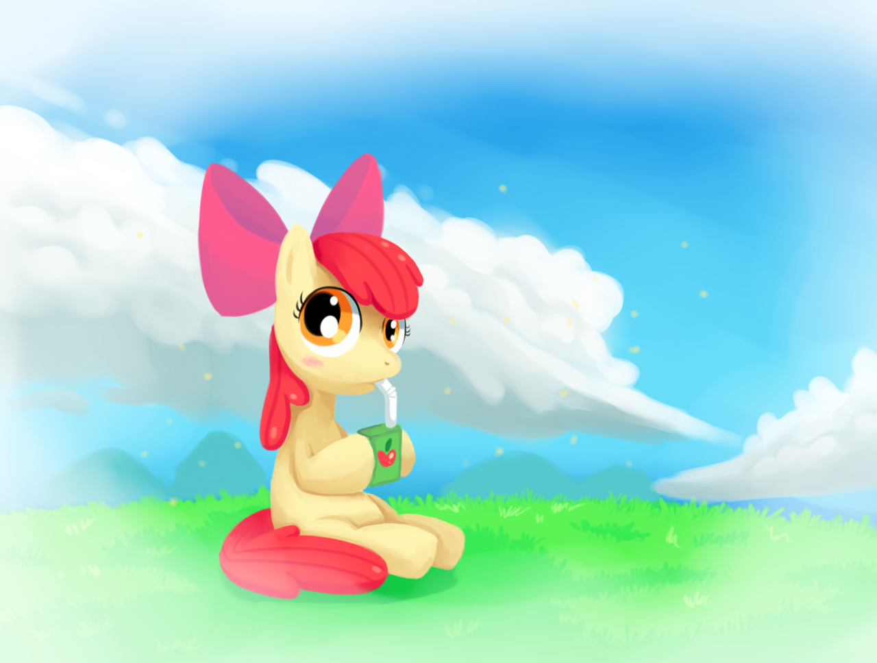 Safe Artist Cartoonbabeplz Apple Bloom Pony Adorabloom Cloud Cute Female Juice