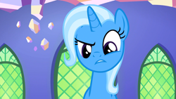Size: 1920x1080 | Tagged: safe, screencap, trixie, pony, unicorn, all bottled up, g4, cute, female, frustrated, gritted teeth, incompetence, kitchen, looking down, mare, raised eyebrow, solo, trixie is not amused, twilight's castle, unamused