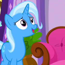 Size: 960x960 | Tagged: safe, screencap, trixie, pony, unicorn, all bottled up, g4, cropped, female, mare, open mouth, solo
