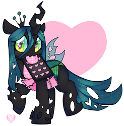 Size: 3447x3503 | Tagged: safe, artist:bunxl, queen chrysalis, changeling, changeling queen, g4, apron, baking tray, clothes, cookie, cute, cutealis, digital art, female, food, frilly, heart eyes, heart shaped, high res, mouth hold, oven mitts, simple background, solo, transparent background, wingding eyes