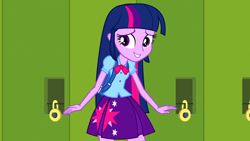 Size: 1920x1080 | Tagged: safe, screencap, twilight sparkle, equestria girls, g4, my little pony equestria girls, clothes, cutie mark on clothes, female, lockers, skirt, solo
