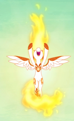 Size: 526x857 | Tagged: safe, screencap, daybreaker, alicorn, pony, a royal problem, g4, cropped, evil laugh, female, fire, hooves in air, laughing, mane of fire, nose in the air, open mouth, solo, spread wings, wings