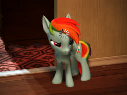Size: 2880x2160 | Tagged: safe, artist:psfmer, rainbow dash, pegasus, pony, g4, 3d, carpet, female, high res, loading, loading cat, meme, ponified animal photo, ponified meme, rainbow dash is not amused, revamped ponies, small pony, smol, smoldash, solo, source filmmaker, unamused