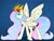 Size: 2048x1536 | Tagged: safe, artist:incendiarymoth, fluttershy, philomena, princess celestia, phoenix, pony, g4, four wings, fusion, multiple wings, wings