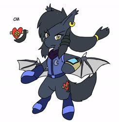 Size: 2004x2048 | Tagged: safe, alternate version, artist:omegapony16, oc, oc only, oc:oriponi, bat pony, pony, bat pony oc, bat wings, bipedal, clothes, colored, ear piercing, earring, frown, high res, jewelry, piercing, scarf, simple background, solo, spread wings, white background, wings