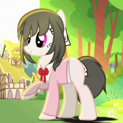 Size: 600x600 | Tagged: safe, artist:aorkamon, artist:benzayngcup, oc, oc only, earth pony, pony, animated, cinemagraph, clothes, female, mare, ponyville, raised hoof, shirt, show accurate, solo