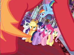 Size: 950x700 | Tagged: safe, edit, edited screencap, screencap, applejack, big macintosh, fluttershy, pinkie pie, rainbow dash, rarity, twilight sparkle, earth pony, pegasus, pony, unicorn, g4, the return of harmony, applecest, big macintosh gets all the mares, female, framed by legs, imminent sex, incest, male, mane six, mare, pinkiemac, reacting to nudity, ship:applemac, ship:fluttermac, ship:rainbowmac, ship:rarimac, ship:twimac, shipping, straight, this will end in incest
