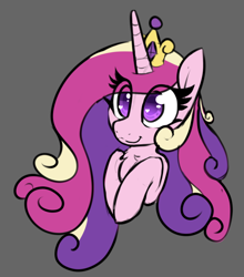 Size: 770x876 | Tagged: safe, artist:lockheart, princess cadance, alicorn, pony, g4, bust, chest fluff, colored pupils, cute, cutedance, eye clipping through hair, female, gray background, heart eyes, hooves to the chest, jewelry, mare, regalia, request, simple background, smiling, solo, weapons-grade cute, wingding eyes