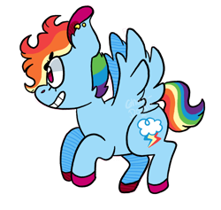 Size: 1094x1036 | Tagged: safe, artist:ghoul--doodle, rainbow dash, pegasus, pony, g4, cutie mark, ear piercing, earring, female, filly, full body, jewelry, messy mane, piercing, simple background, solo, transparent background