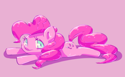 Size: 714x442 | Tagged: safe, artist:nancybigots, pinkie pie, earth pony, pony, g4, cute, diapinkes, female, looking at you, mare, pink background, prone, simple background, solo