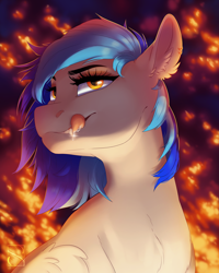 Size: 2400x3000 | Tagged: safe, artist:silentwulv, oc, oc only, oc:coldfire, pony, bust, fangs, fire, high res, solo, tongue out
