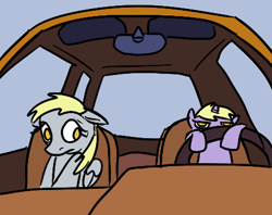Size: 434x344 | Tagged: source needed, useless source url, safe, derpy hooves, dinky hooves, pony, g4, a goofy movie, car, disappoint, meme, role reversal