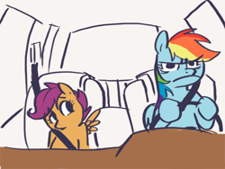 Size: 500x375 | Tagged: source needed, useless source url, safe, rainbow dash, scootaloo, g4, a goofy movie, car, disappoint, meme, rainbow dash is not amused, unamused