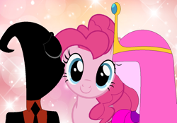 Size: 986x686 | Tagged: safe, artist:nathaniel718, edit, pinkie pie, earth pony, pony, g4, cheek kiss, crossover, eyes closed, female, kiss sandwich, kissing, male, nergal, nergal and princess bubblegum, princess bubblegum