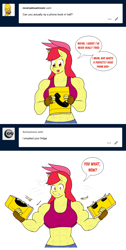 Size: 1280x2540 | Tagged: safe, artist:matchstickman, apple bloom, earth pony, anthro, matchstickman's apple brawn series, tumblr:where the apple blossoms, g4, angry, apple brawn, biceps, breasts, busty apple bloom, clothes, comic, deltoids, dialogue, female, fingerless gloves, gloves, gritted teeth, imminent pain, jeans, looking at you, mare, meme, midriff, motivation, muscles, muscular female, older, older apple bloom, pants, pecs, phone book, simple background, solo, speech bubble, sports bra, talking to viewer, this will end in pain, this will end in tears, this will not end well, triggered, tumblr comic, white background, worth it